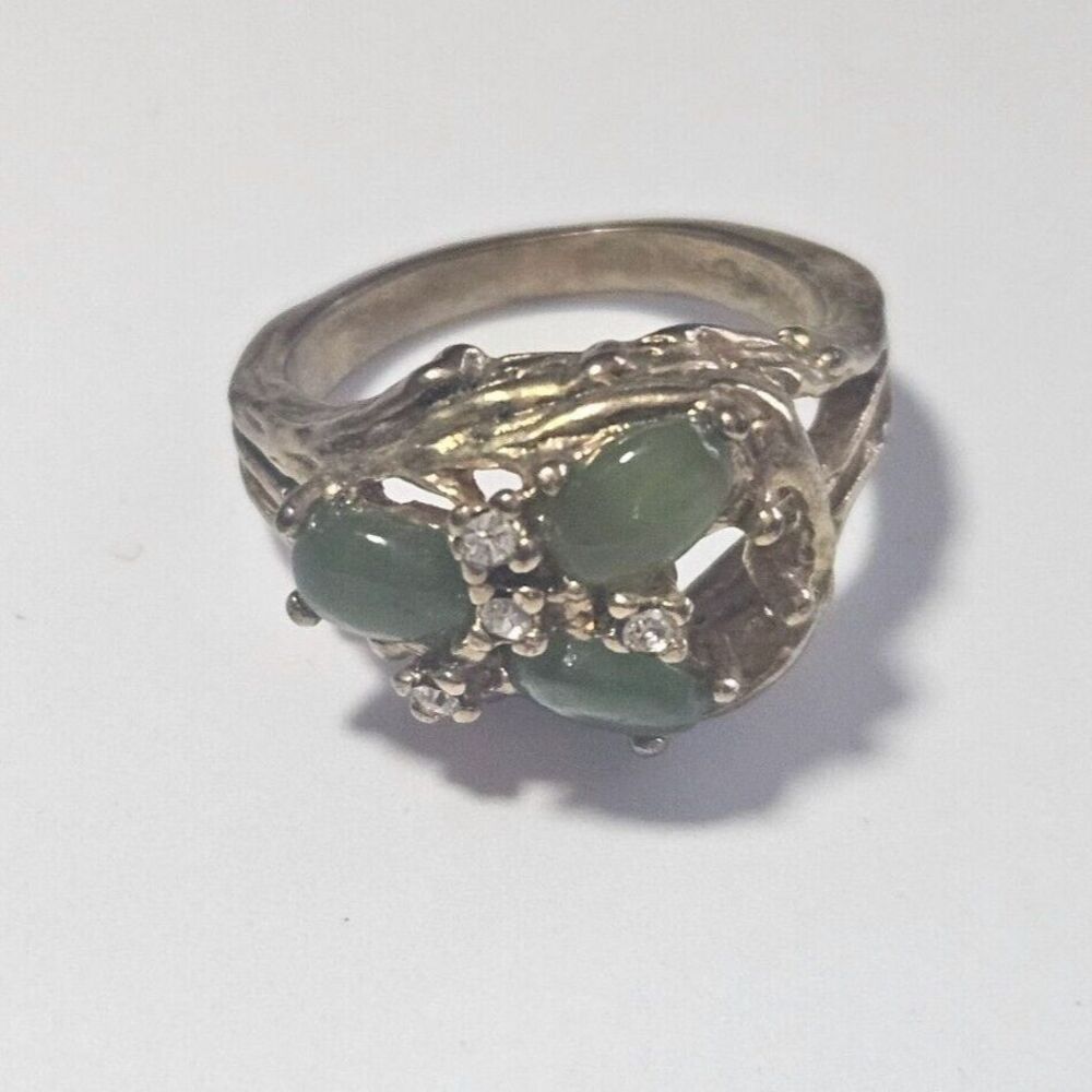 Vintage Uncas gold tone jadeite ring size 7